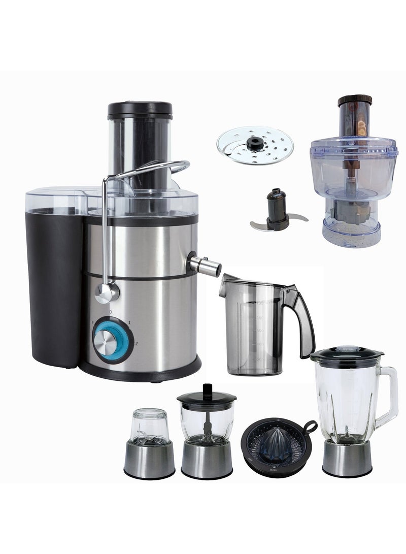 Silver Crest Juicer and Blender MY-630 2500W Stainless Steel 5in1 Glass Jar High Speed Motor Two Speed Safety Lock Mixer Grinder Kitchen Machine for Home Fruit Vegetable Smoothie Making Daily - Image 1